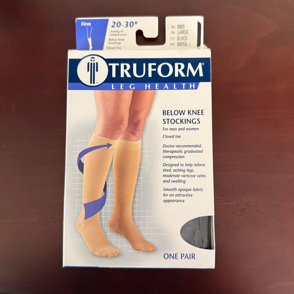 Truform Below Knee Compression Stockings 20-30 Mmhg Set of 3 Sz L Black NEW